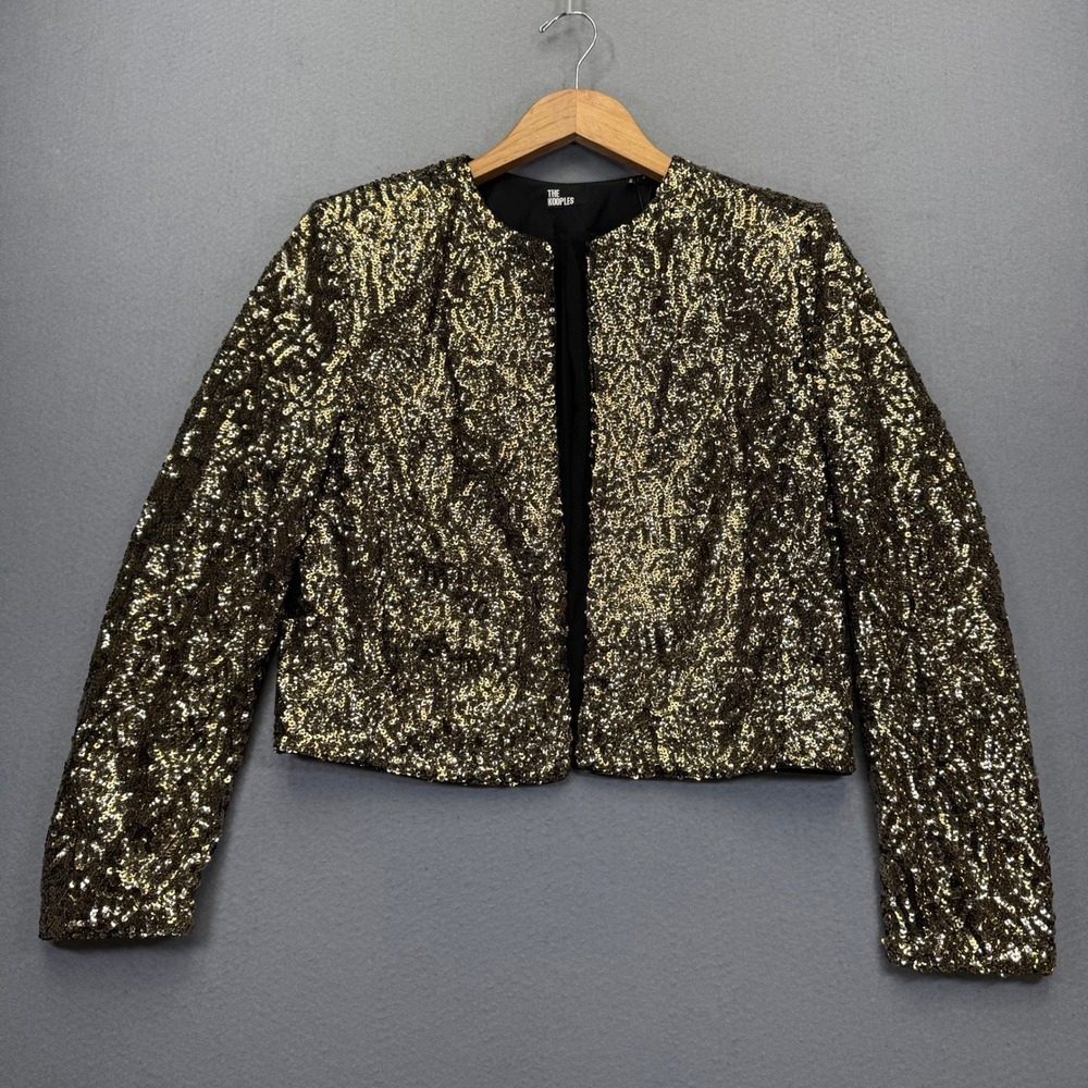 The Kooples Womens Gold Sequin Cropped Jacket FVES29037KW24 Size 2‎ NEW $425